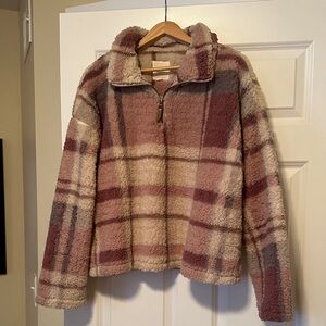 Thread & Supply Plaid Sherpa Jacket - Cream, Brown, Pink